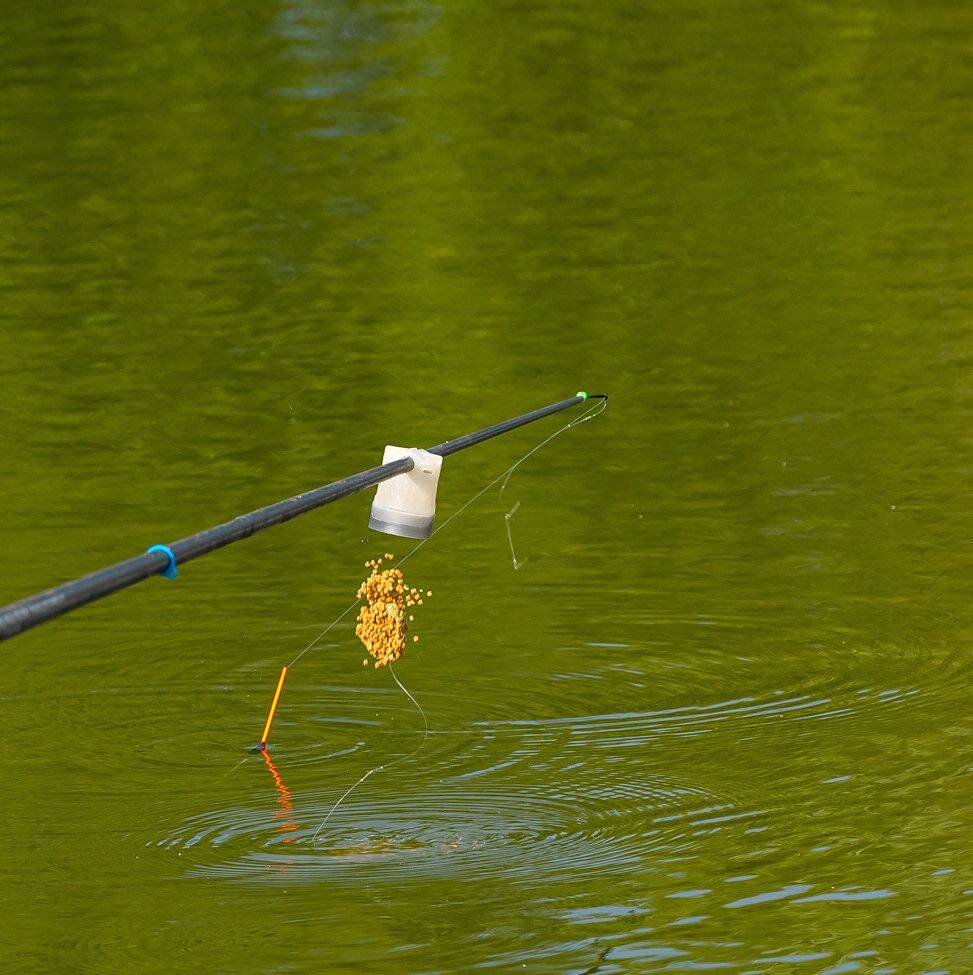 bij het vissen met pasta als haakaas cupt jarno dit samen met losse pellets zo sleep je de pasta niet door het water en komt de boel niet in de knoop jpg 1678